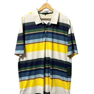 Extracurricular Polo Shirt Mens 2X Yellow Cream Ace Striped Golf EMKS-014 NWT